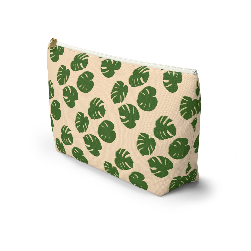 Monstera Pattern Accessory Pouch – Makeup Bag With T-Bottom