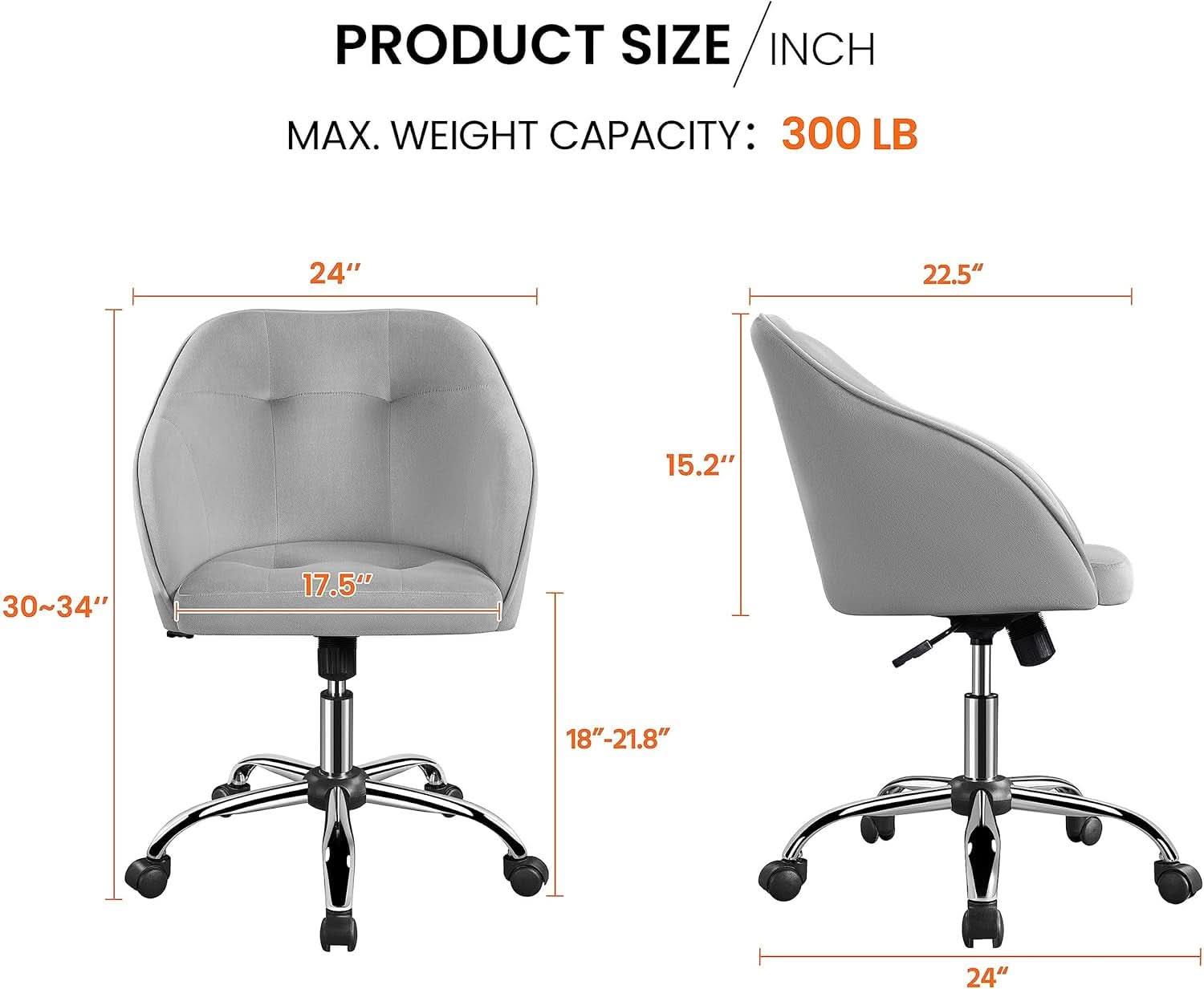Light Gray Velvet Desk Chair With Adjustable Tilt Arm