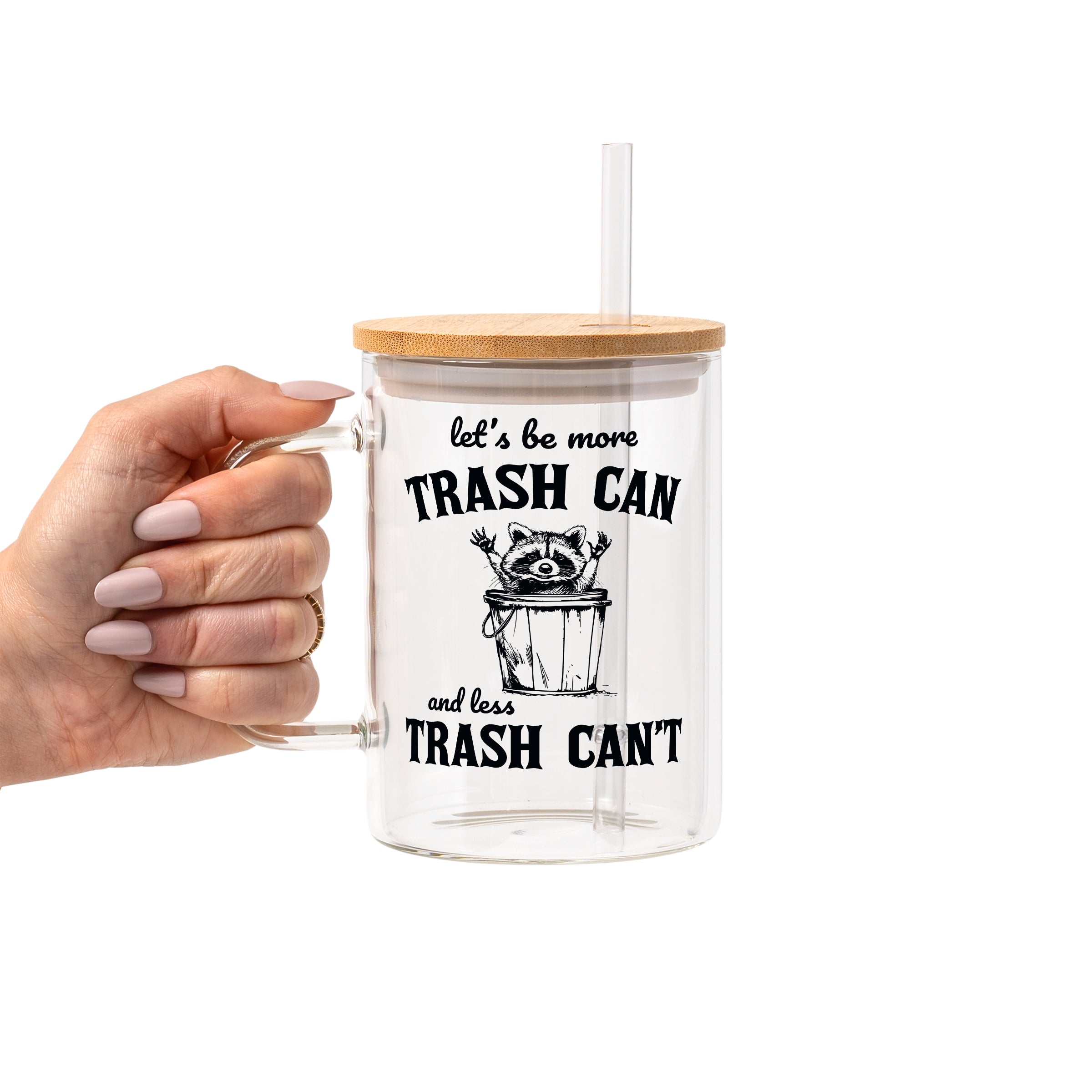 Trash Panda Raccoon Glass Cup, Mug & Tumbler with Lid and Straw