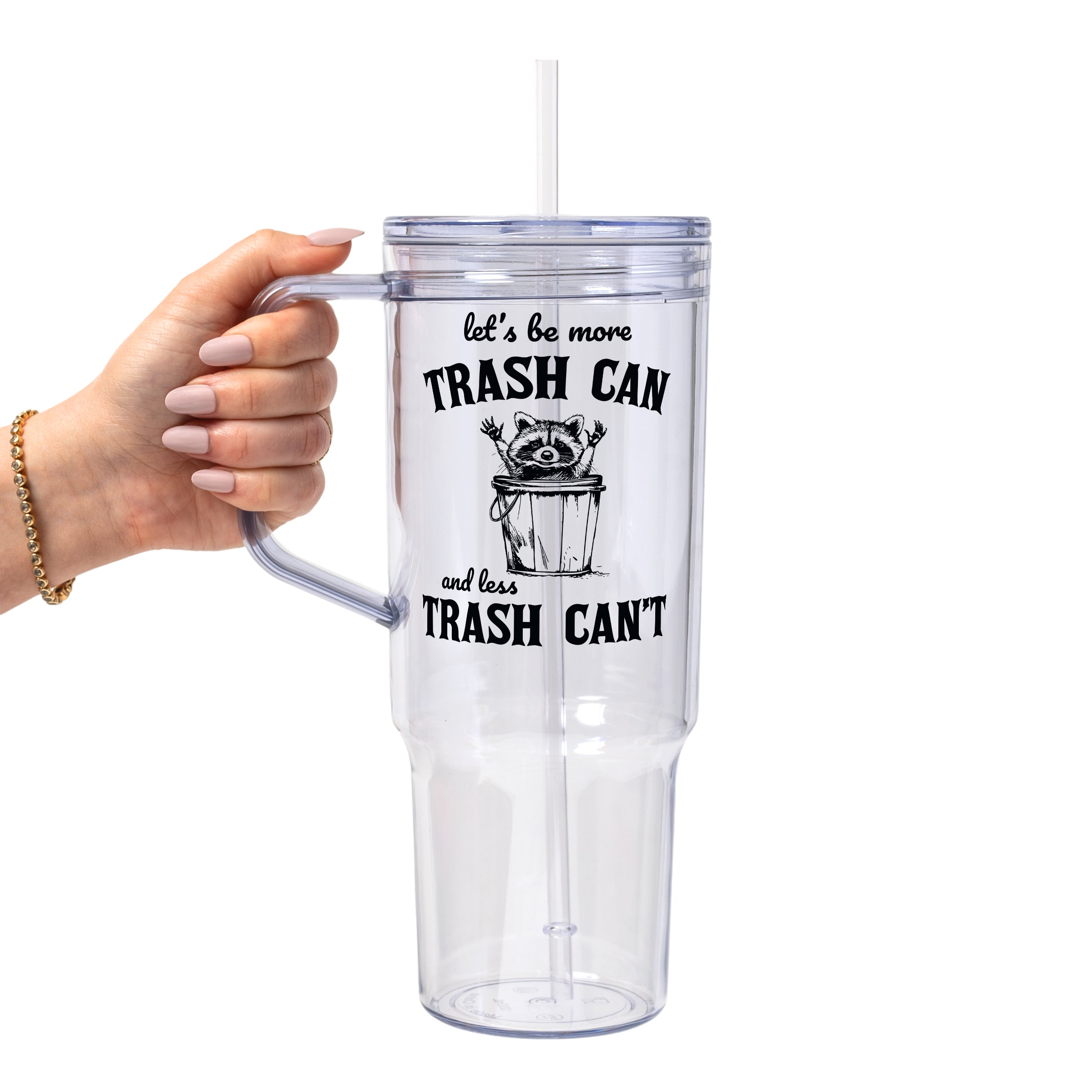 Trash Panda Raccoon Glass Cup, Mug & Tumbler with Lid and Straw
