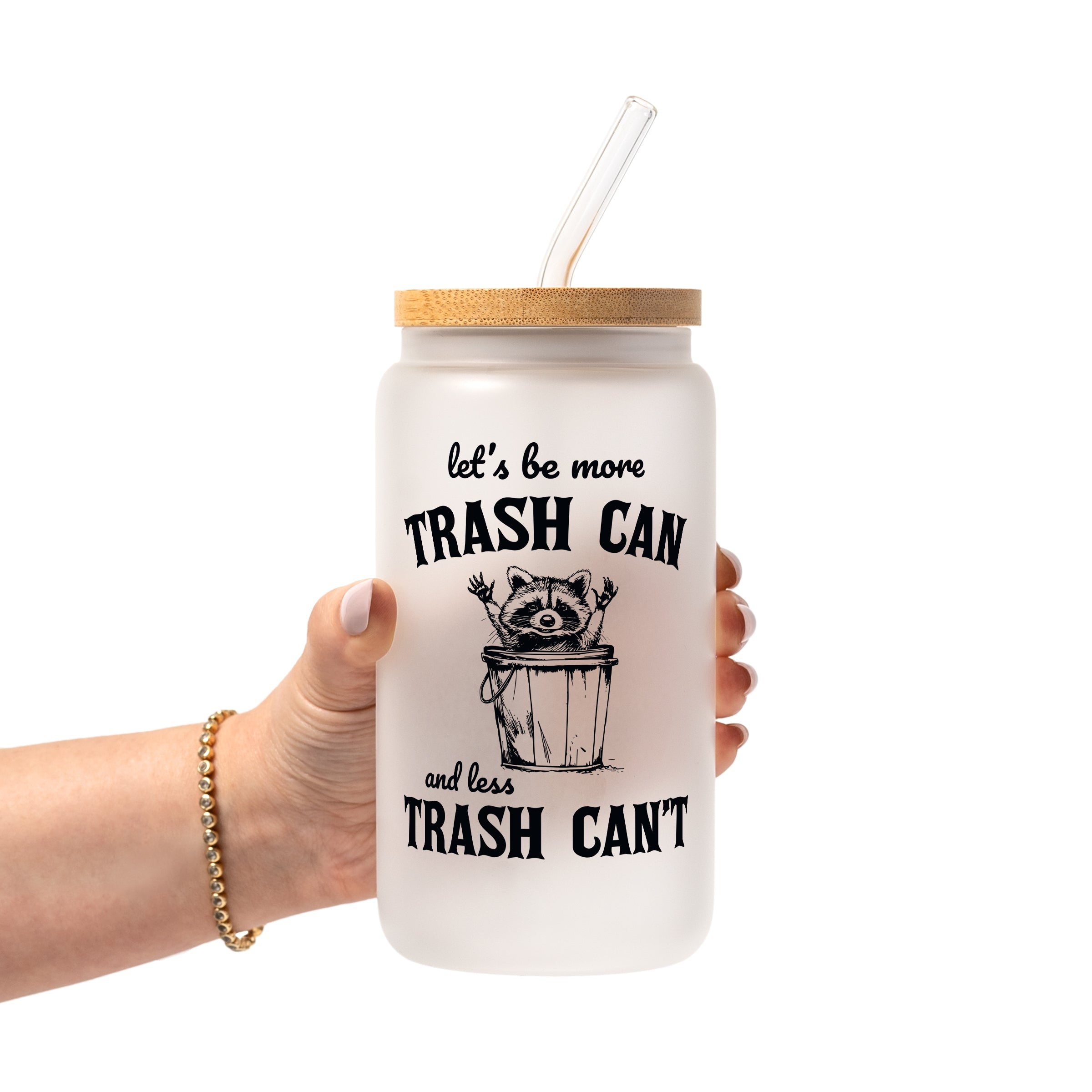 Trash Panda Raccoon Glass Cup, Mug & Tumbler with Lid and Straw