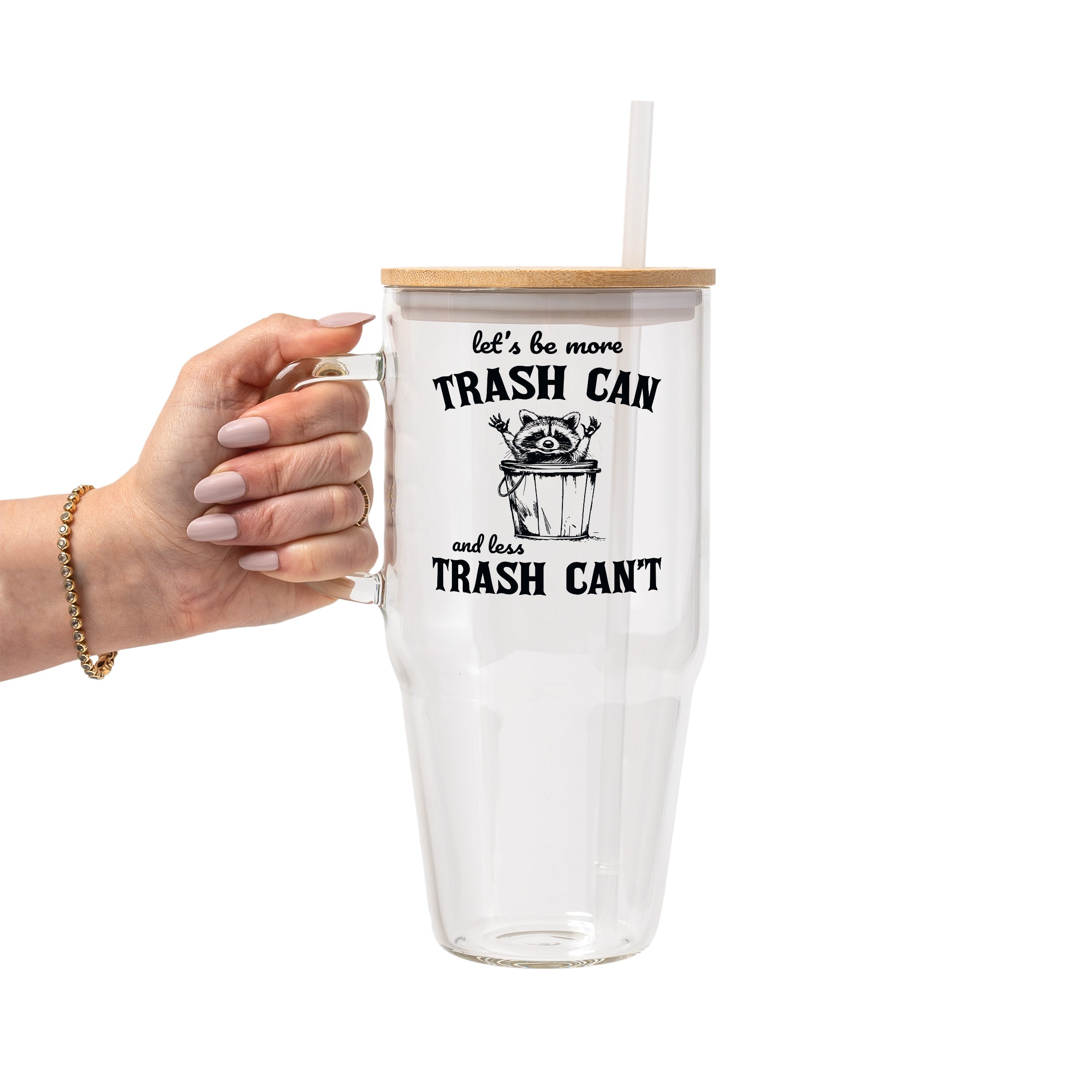 Trash Panda Raccoon Glass Cup, Mug & Tumbler with Lid and Straw
