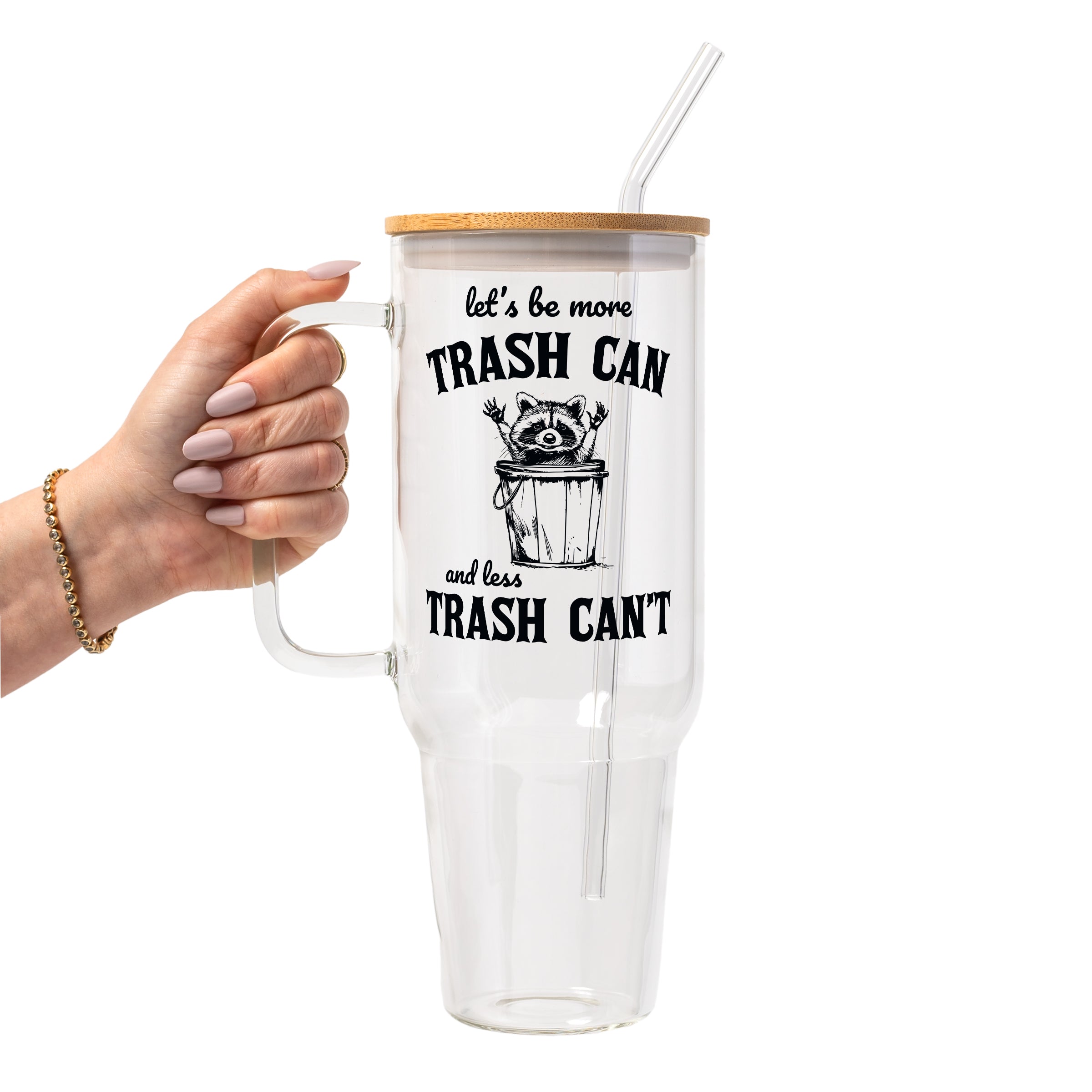 Trash Panda Raccoon Glass Cup, Mug & Tumbler with Lid and Straw