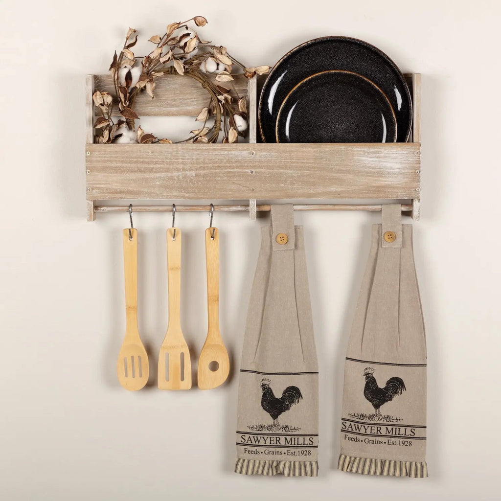 Sawyer Mill Charcoal Rooster Tea Towel Set - Farmhouse Kitchen Decor