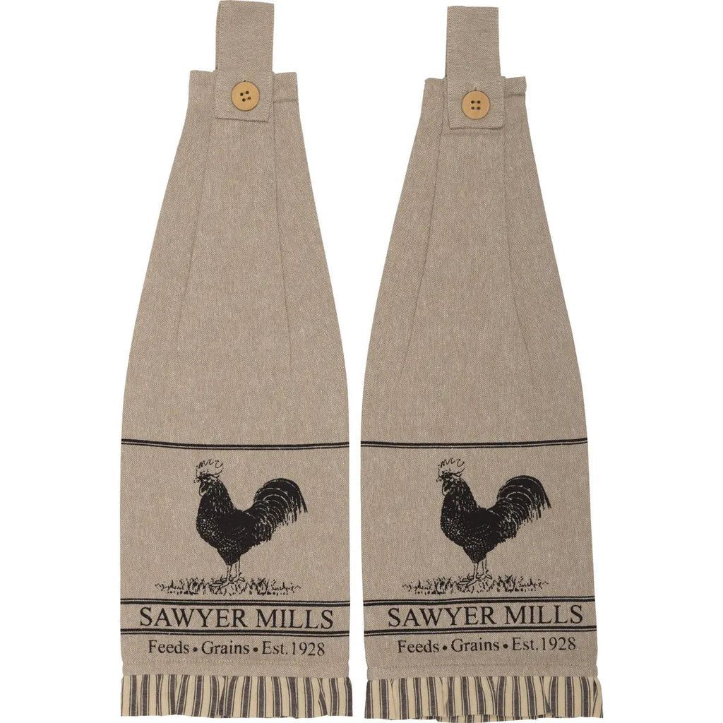 Sawyer Mill Charcoal Rooster Tea Towel Set - Farmhouse Kitchen Decor
