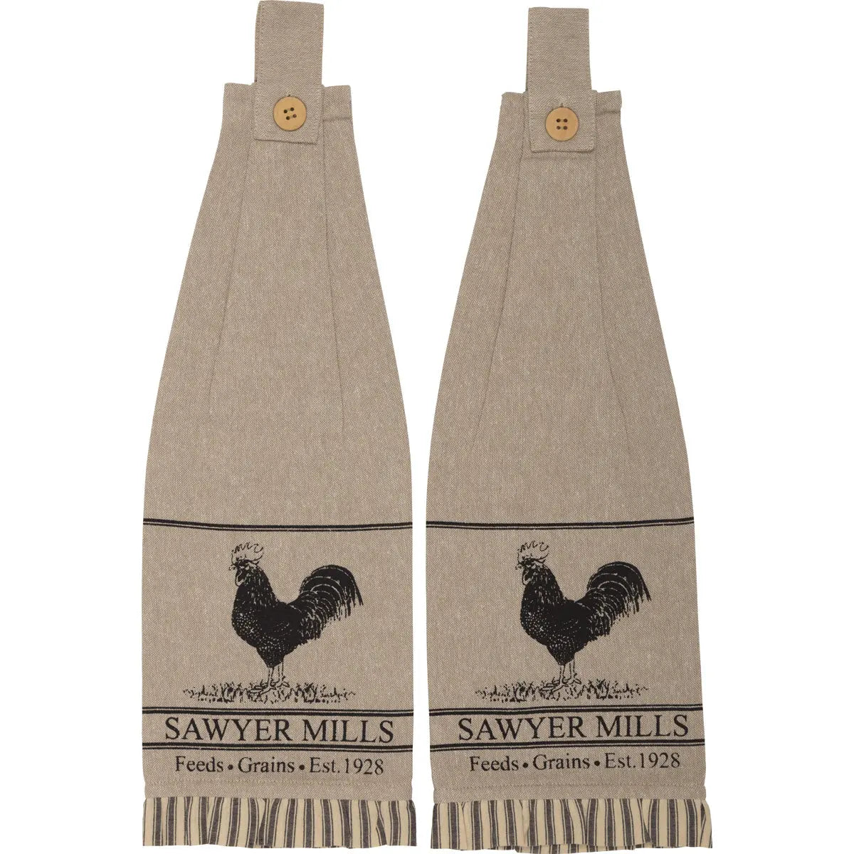 Sawyer Mill Charcoal Rooster Tea Towel Set - Farmhouse Kitchen Decor