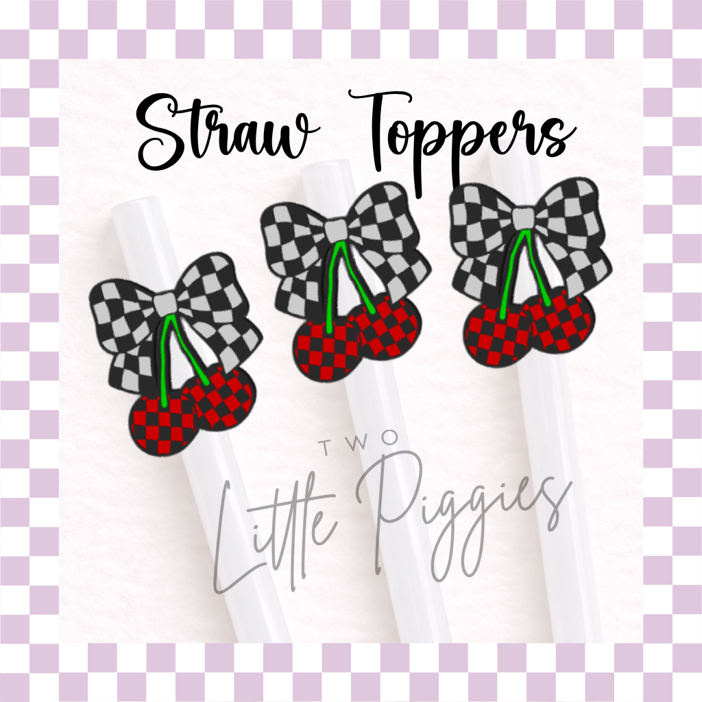 3D Printed - Straw Topper - Checkered Cherries