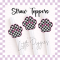 3D Printed - Straw Topper - Checkered Paw Prints