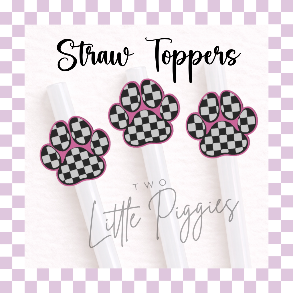 3D Printed - Straw Topper - Checkered Paw Prints