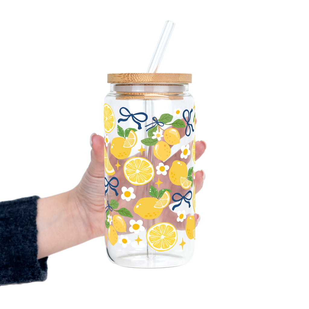 Spring Lemons Glass Cup, Mug & Tumbler with Lid and Straw