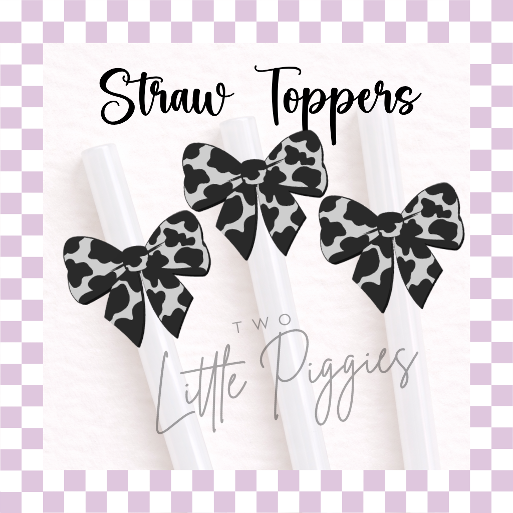 3D Printed - Straw Topper - Cow Print Bow