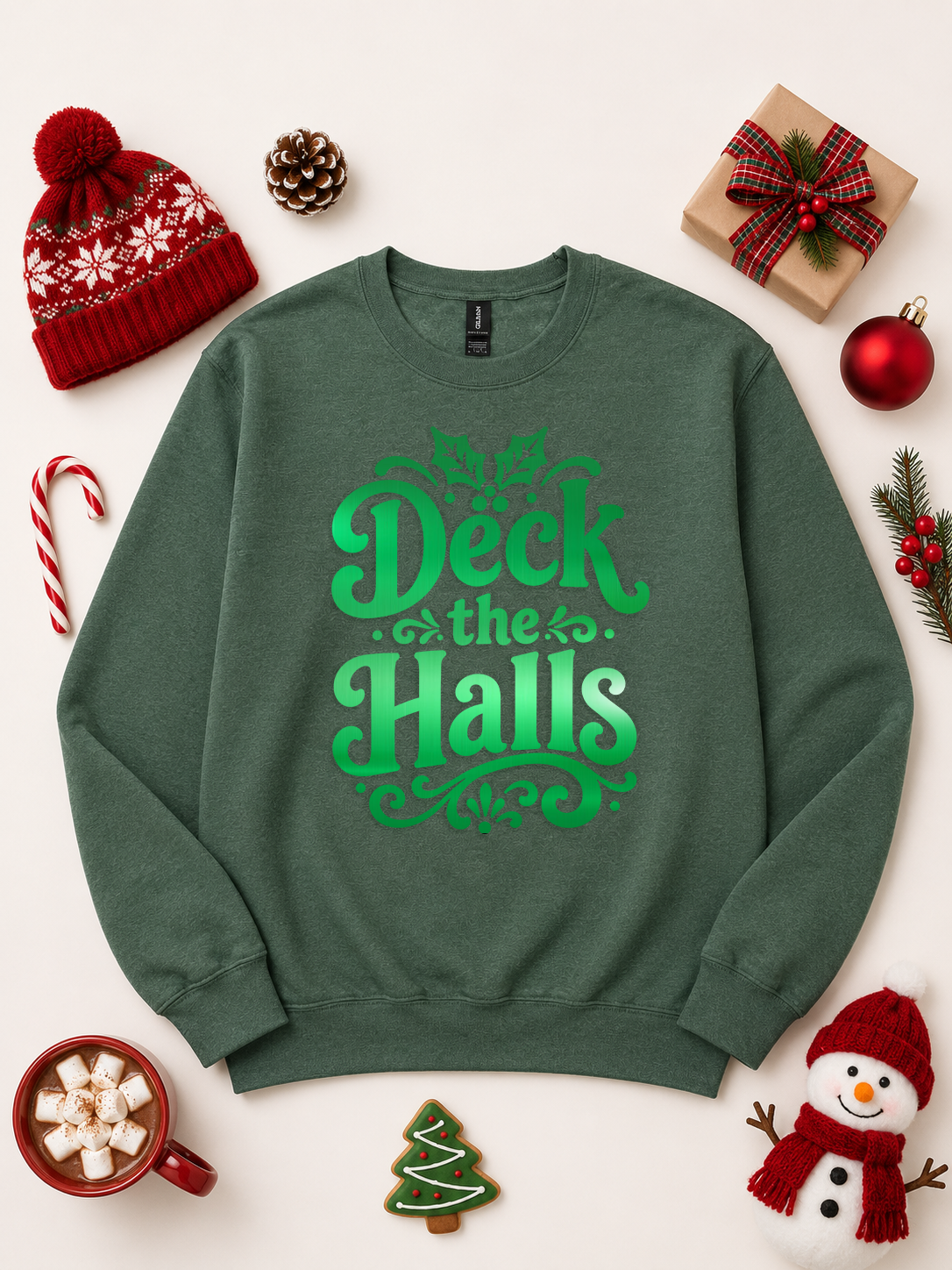 Deck The Halls Chrismtas Puff Graphic Sweatshirt
