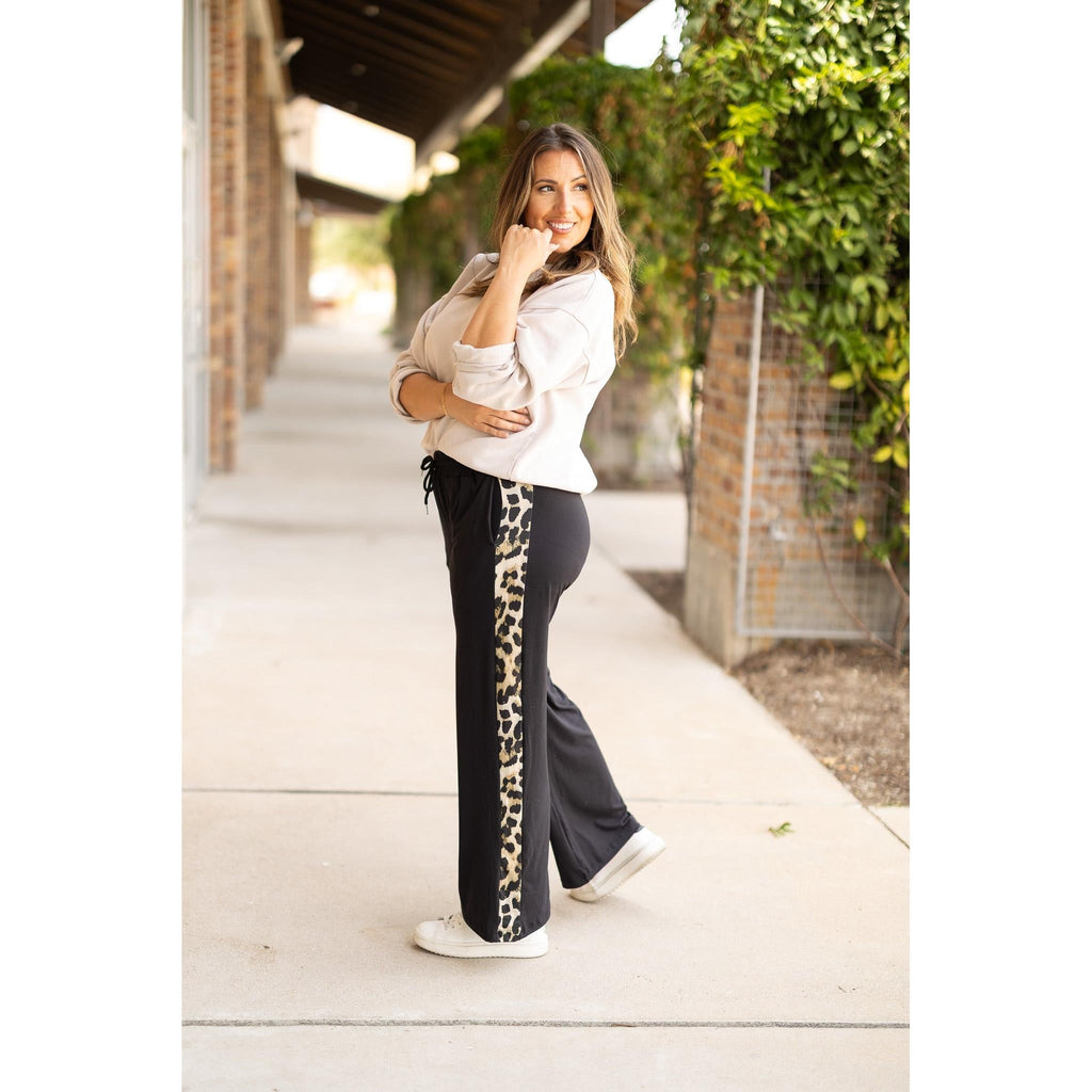 Chelsea - Black Wide Leg with Leopard Panel Loungers