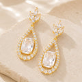 CZ Oval Accented Teardrop Dangle Evening Earrings