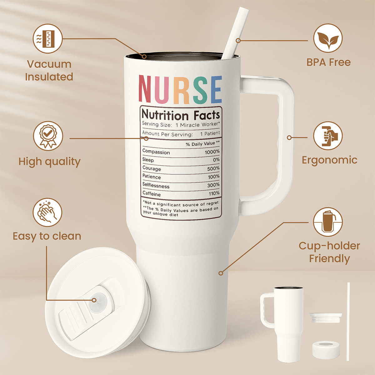 White Nurse Slidemate | Slider Tumbler with Handle 40oz