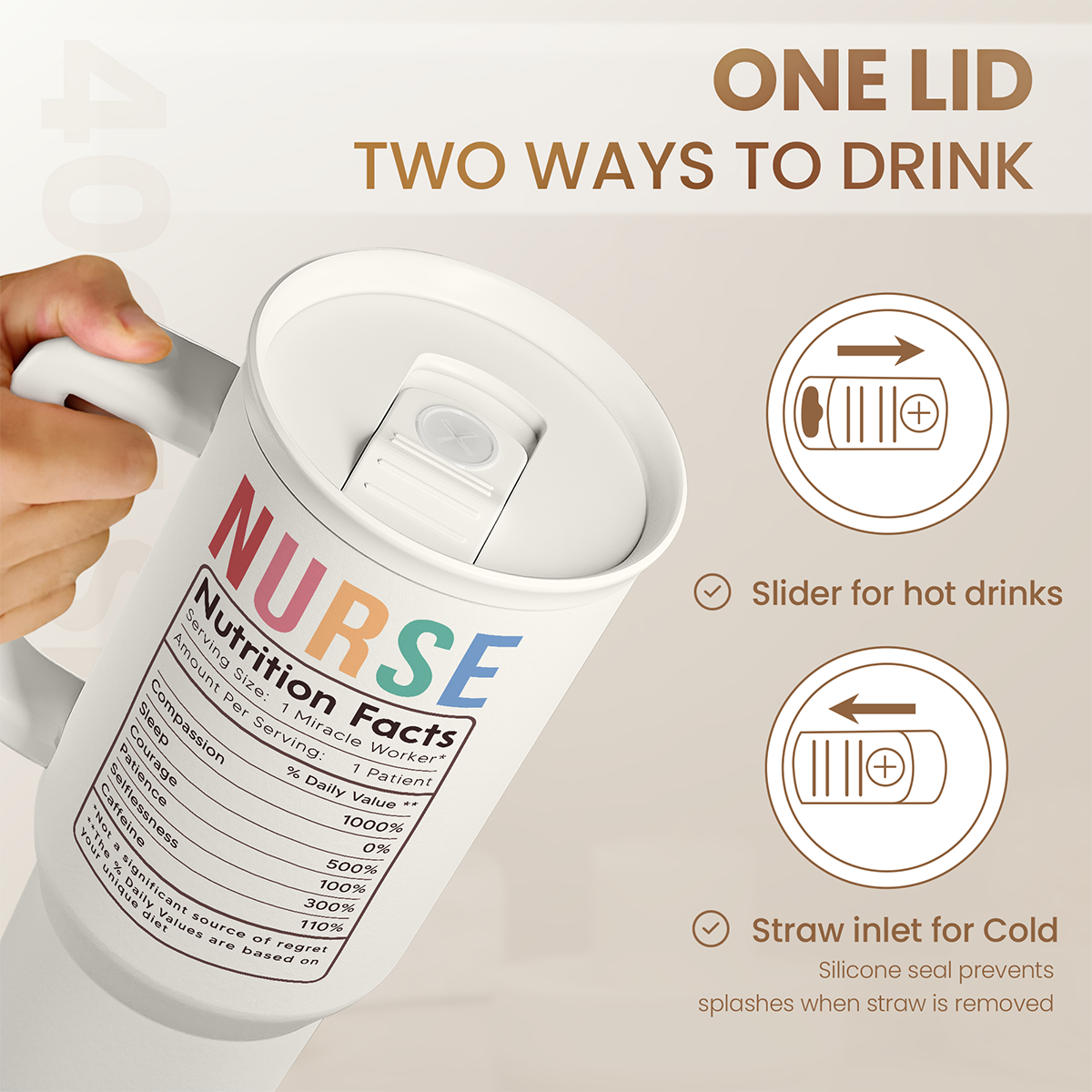 White Nurse Slidemate | Slider Tumbler with Handle 40oz