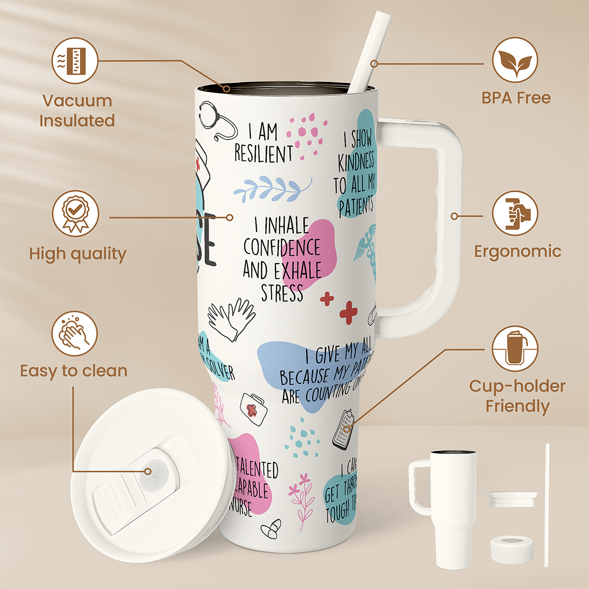 White Nurse Slidemate | Slider Tumbler with Handle 40oz