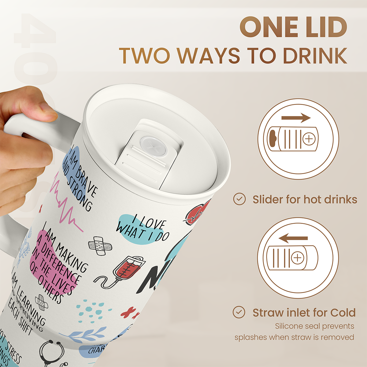 White Nurse Slidemate | Slider Tumbler with Handle 40oz