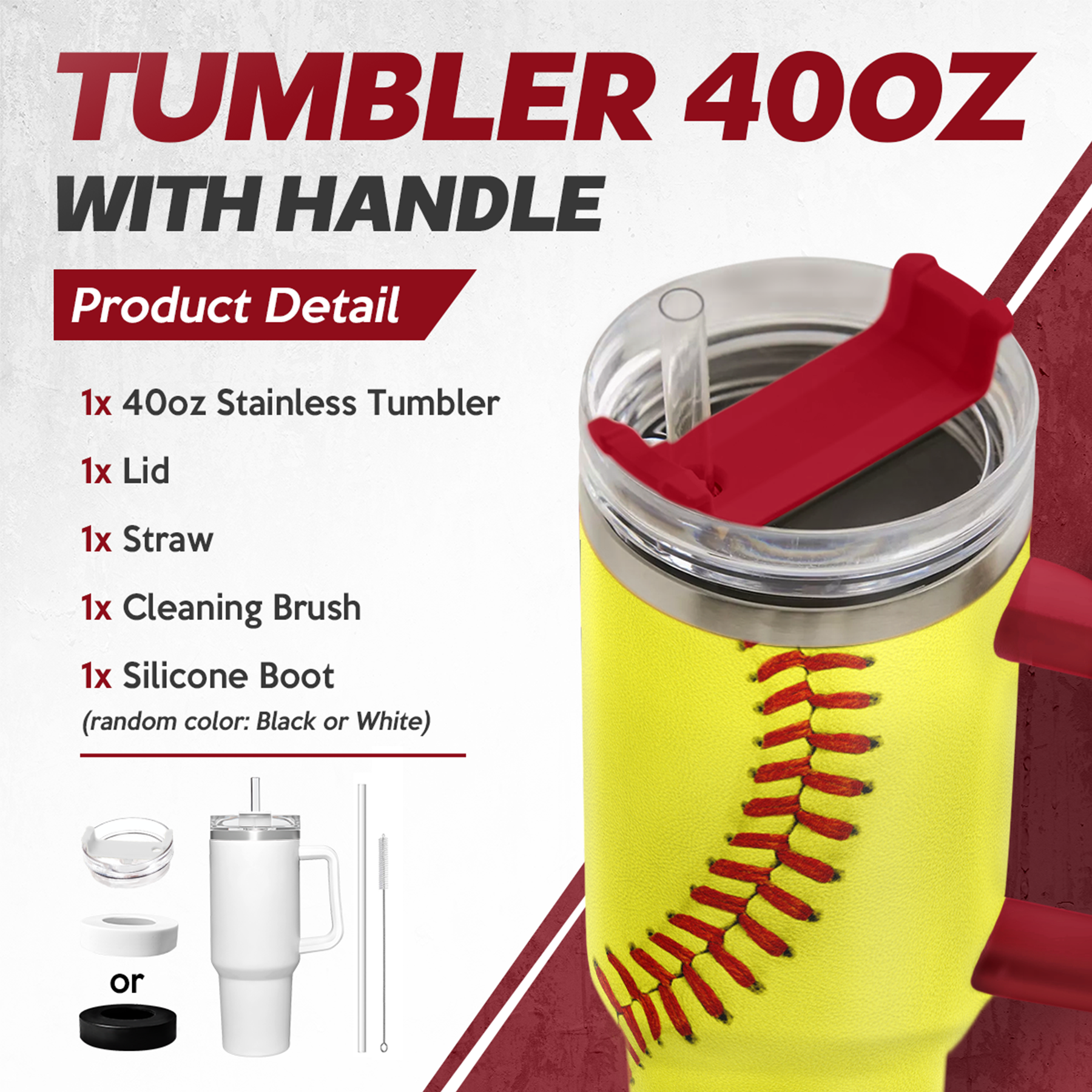 Yellow Softball Quencher Tumbler with Handle 40oz
