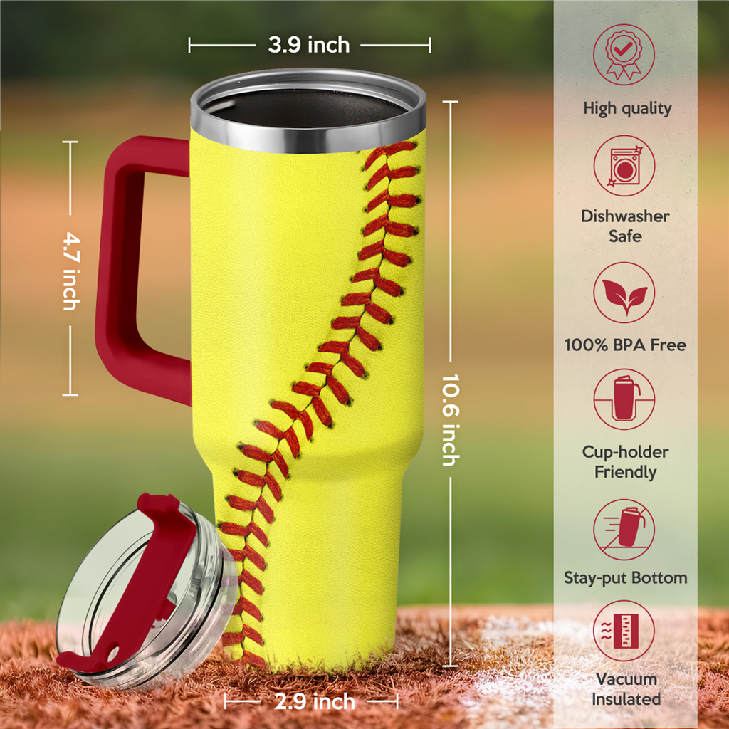 Yellow Softball Quencher Tumbler with Handle 40oz