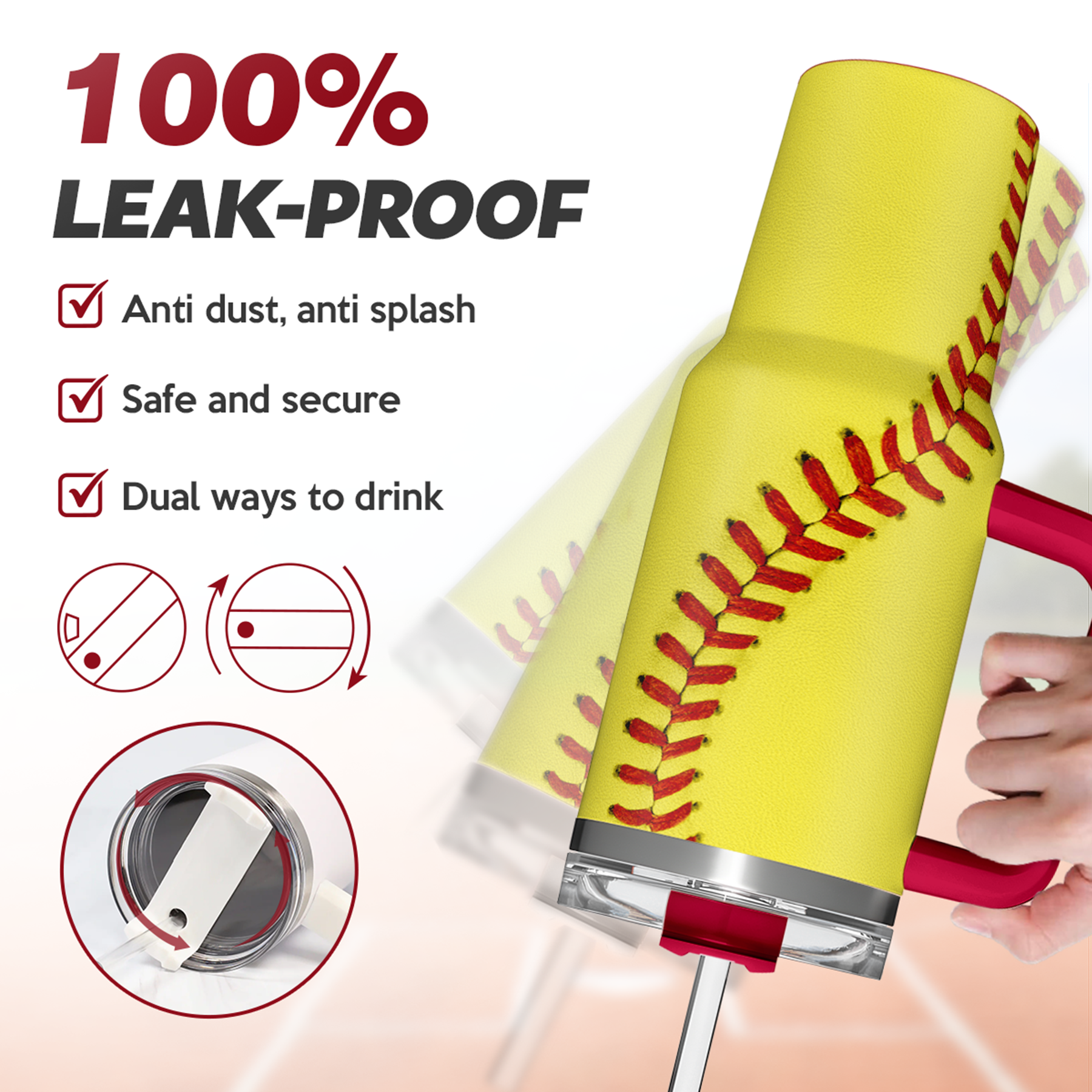 Yellow Softball Quencher Tumbler with Handle 40oz