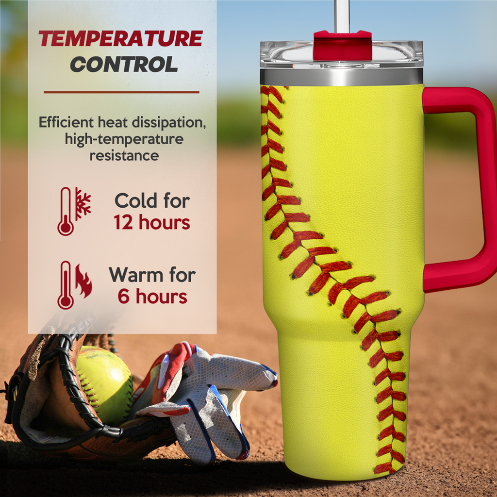 Yellow Softball Quencher Tumbler with Handle 40oz