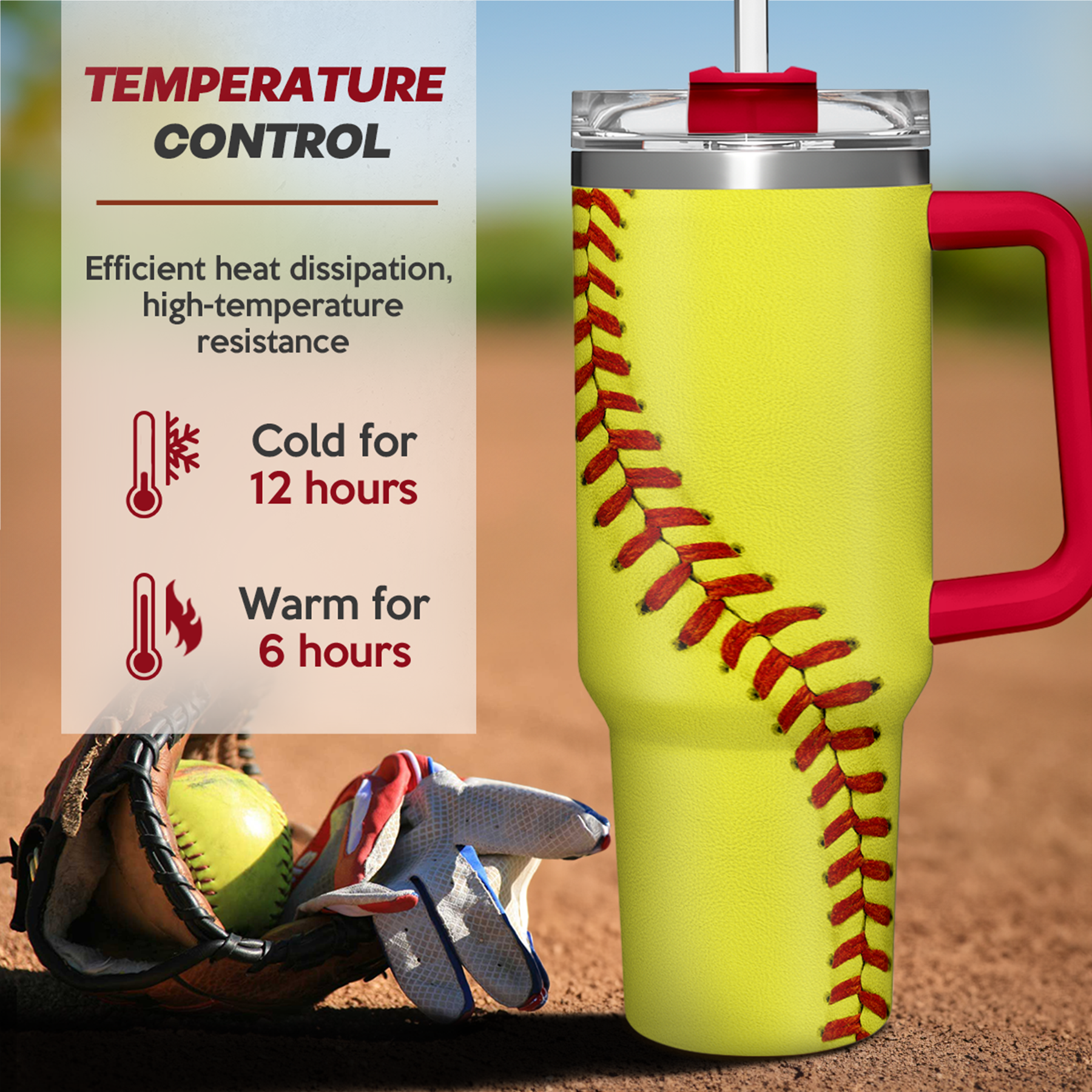 Yellow Softball Quencher Tumbler with Handle 40oz