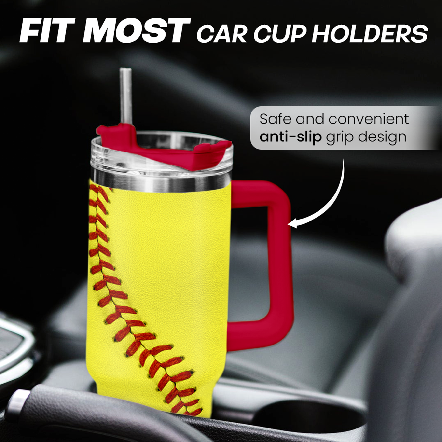 Yellow Softball Quencher Tumbler with Handle 40oz