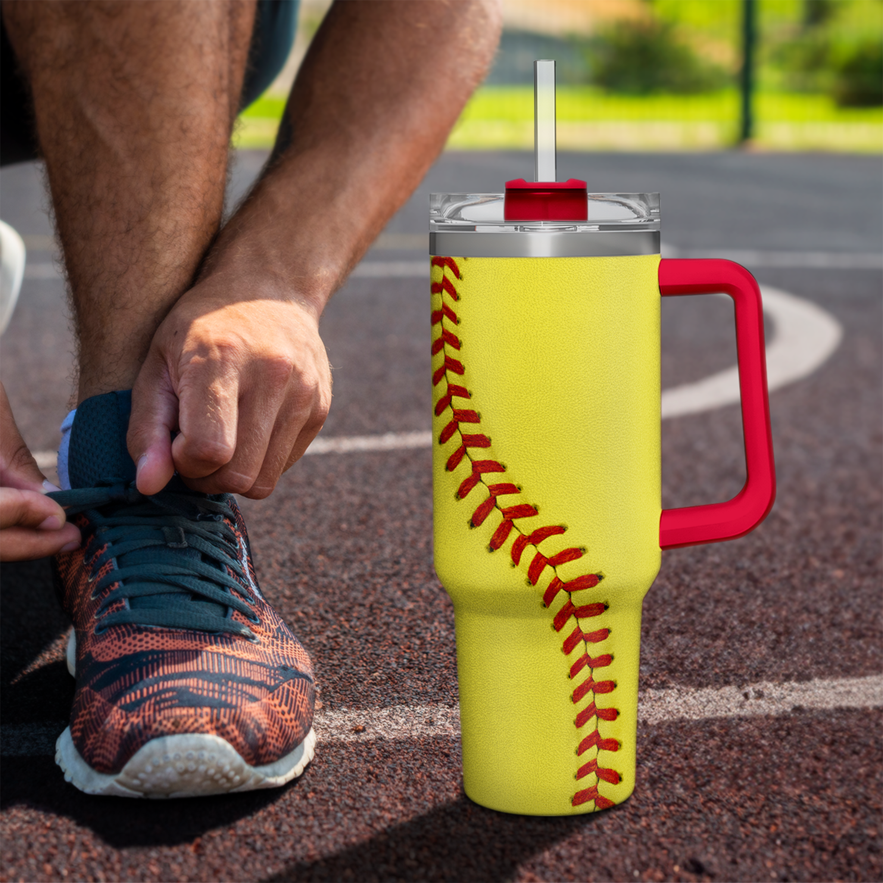 Yellow Softball Quencher Tumbler with Handle 40oz