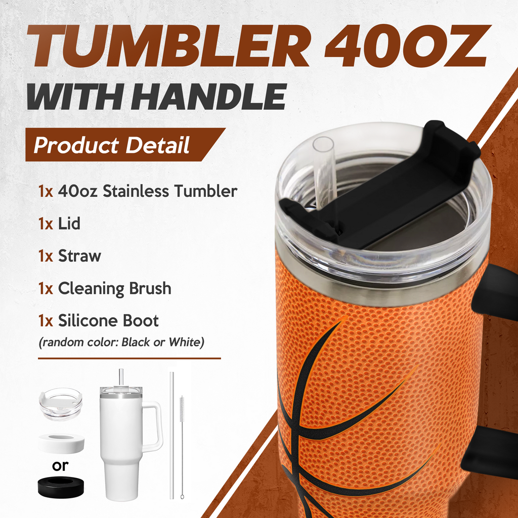 Orange Basketball Quencher Tumbler with Handle 40oz