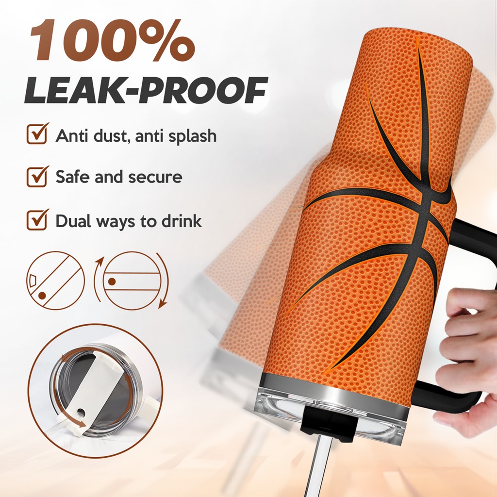 Orange Basketball Quencher Tumbler with Handle 40oz