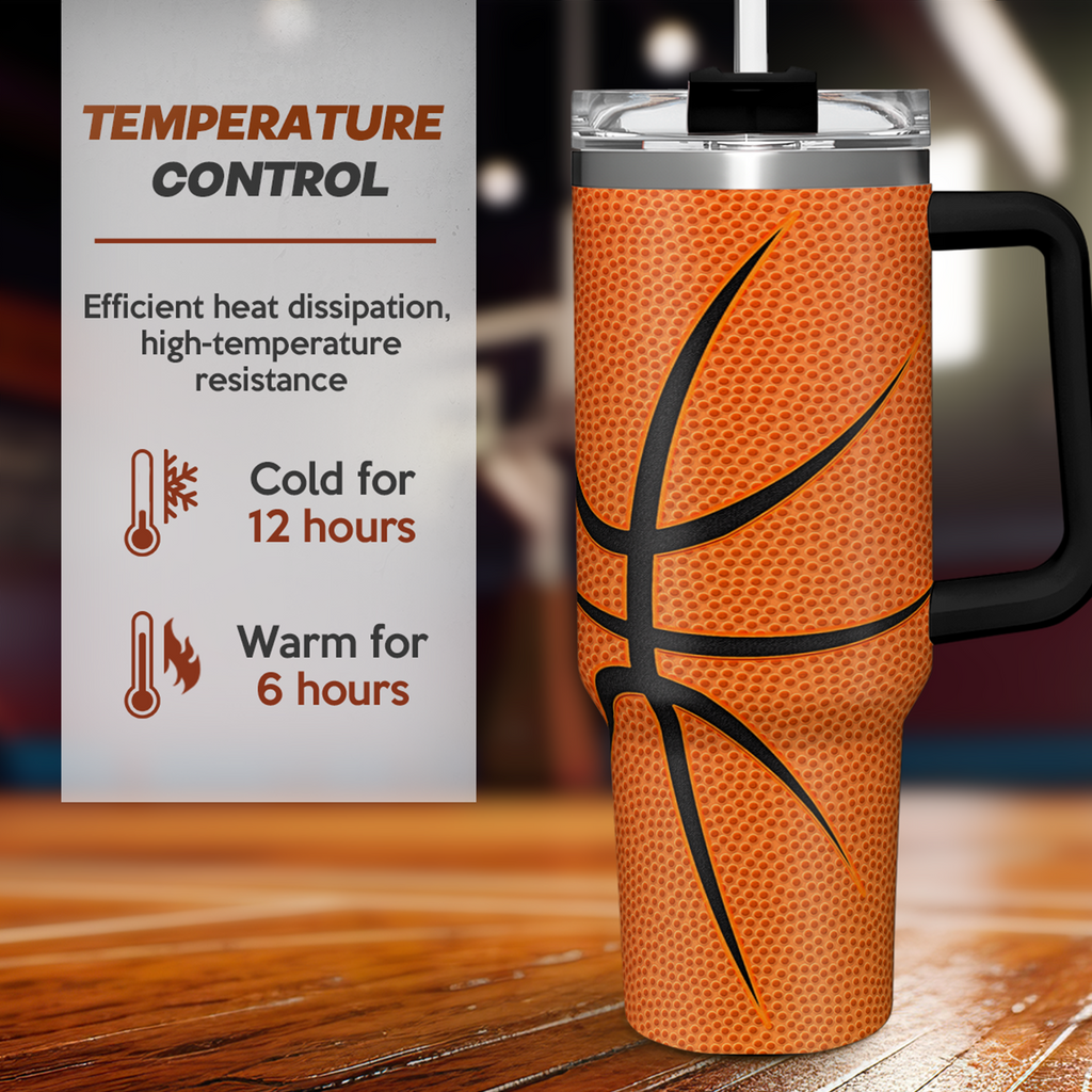 Orange Basketball Quencher Tumbler with Handle 40oz