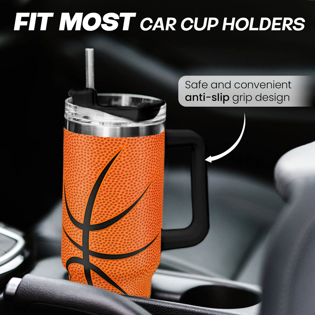 Orange Basketball Quencher Tumbler with Handle 40oz