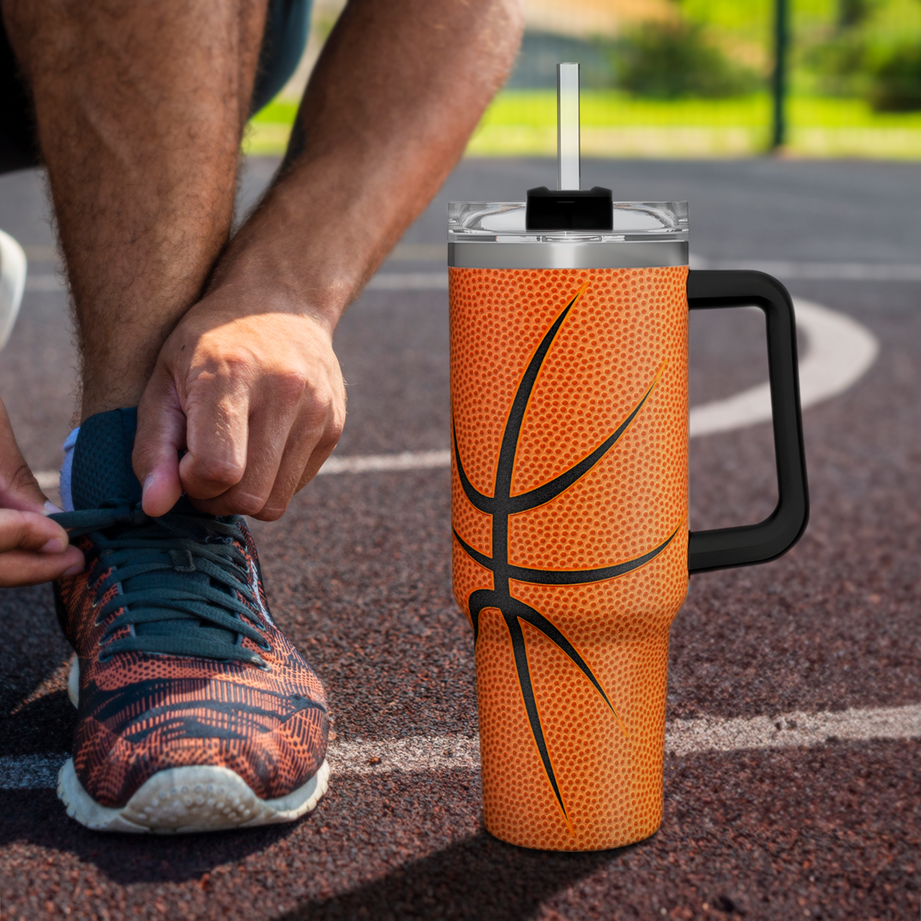 Orange Basketball Quencher Tumbler with Handle 40oz