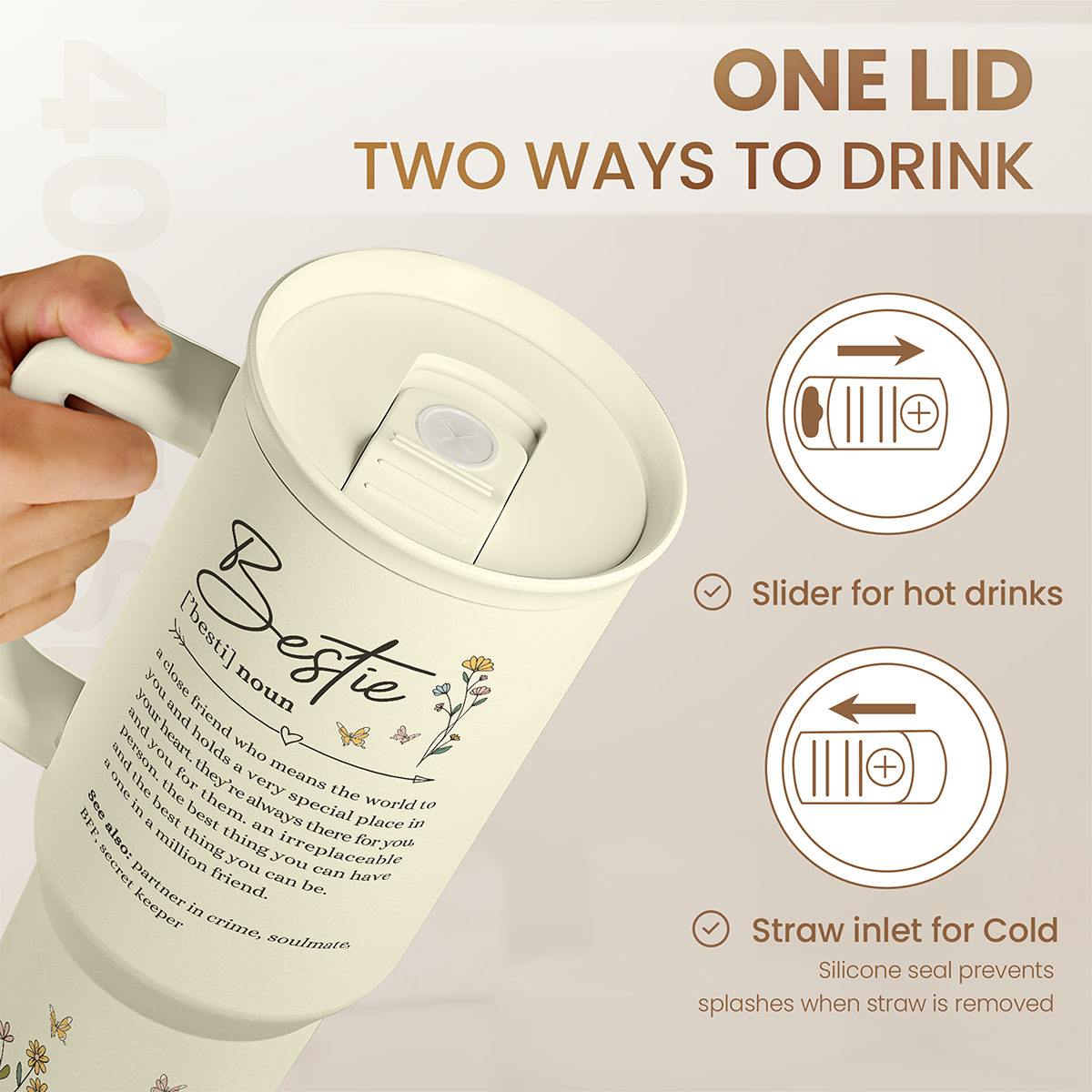 Beige Best Friend Slidemate | Slider Tumbler with Handle 40oz