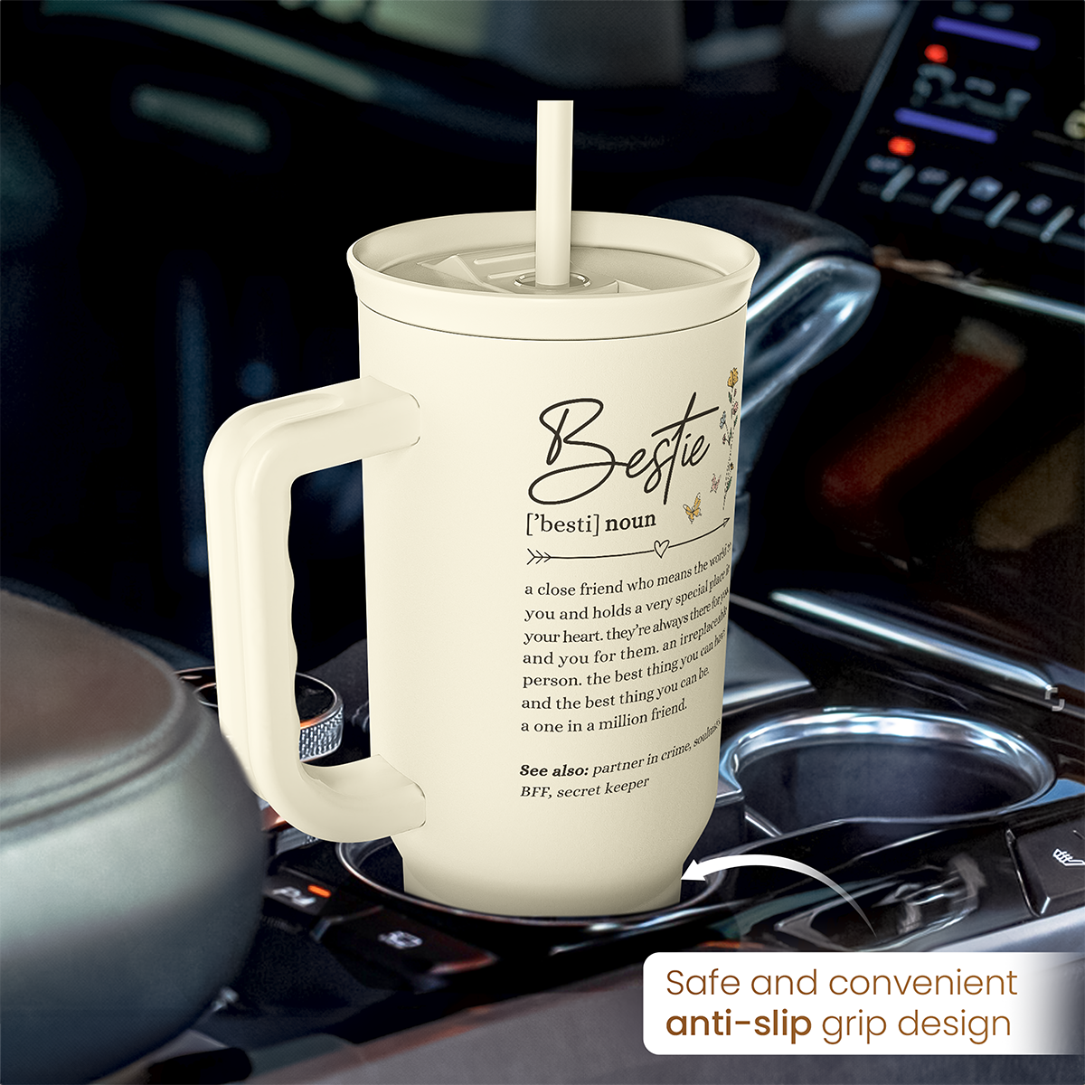 Beige Best Friend Slidemate | Slider Tumbler with Handle 40oz