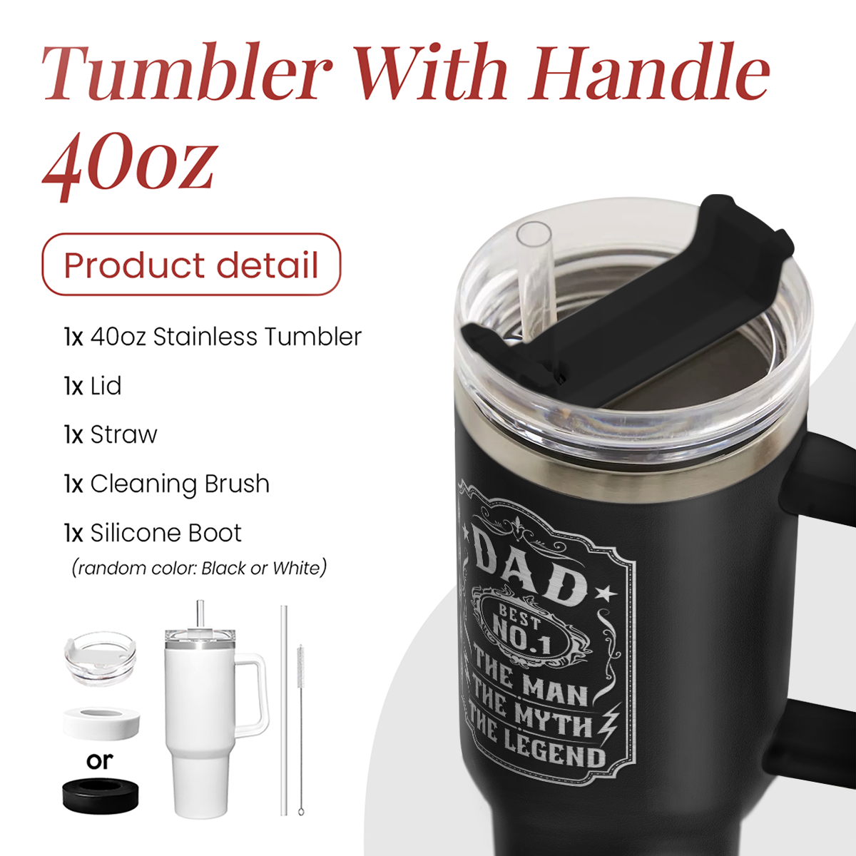 Black Dad Daddy The Man The Myth The Legend Quencher Tumbler with Handle 40oz