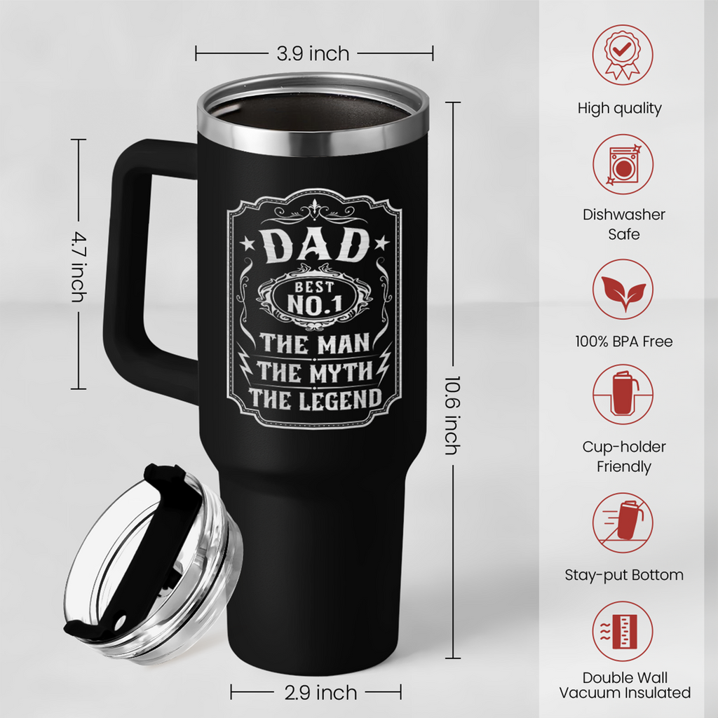 Black Dad Daddy The Man The Myth The Legend Quencher Tumbler with Handle 40oz
