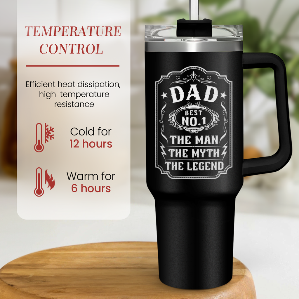 Black Dad Daddy The Man The Myth The Legend Quencher Tumbler with Handle 40oz