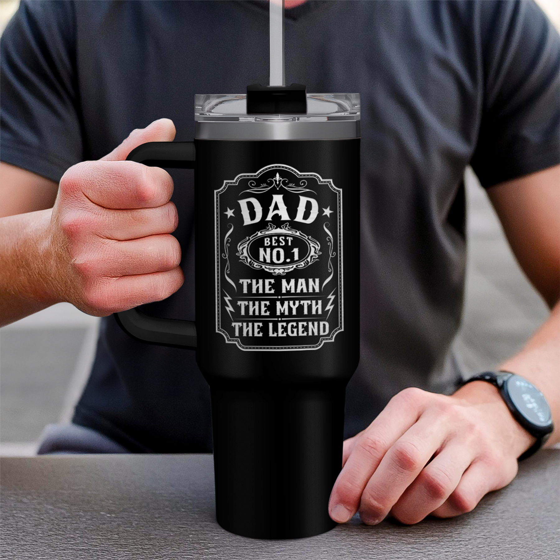 Black Dad Daddy The Man The Myth The Legend Quencher Tumbler with Handle 40oz