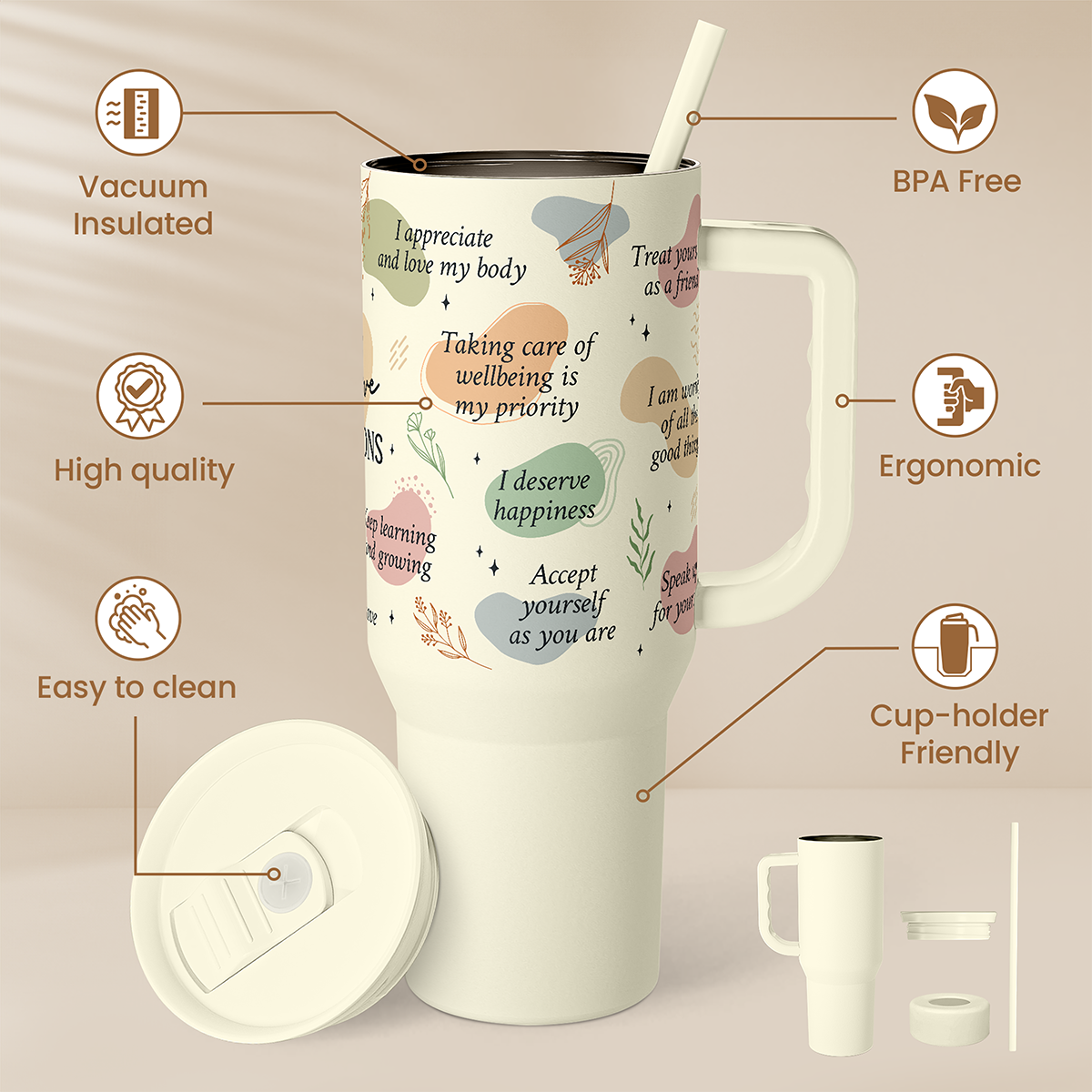 Beige Inspiration Slidemate | Slider Tumbler with Handle 40oz
