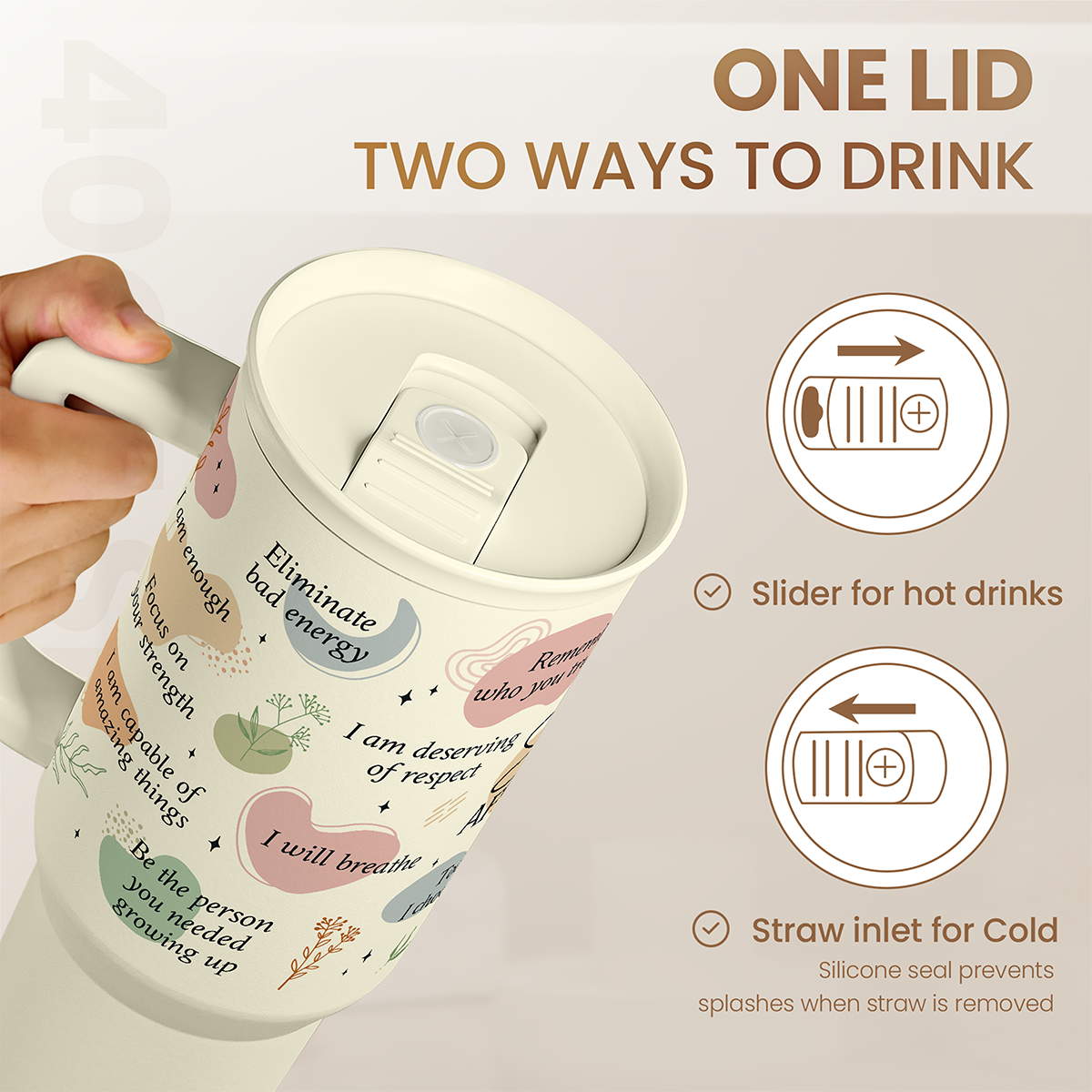 Beige Inspiration Slidemate | Slider Tumbler with Handle 40oz