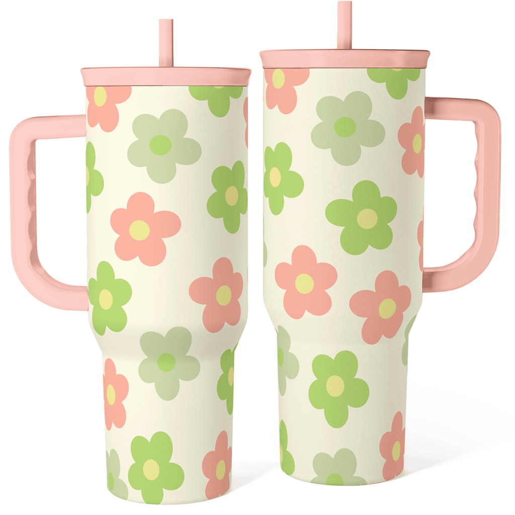 Beige Daisy Slidemate | Slider Tumbler with Handle 40oz