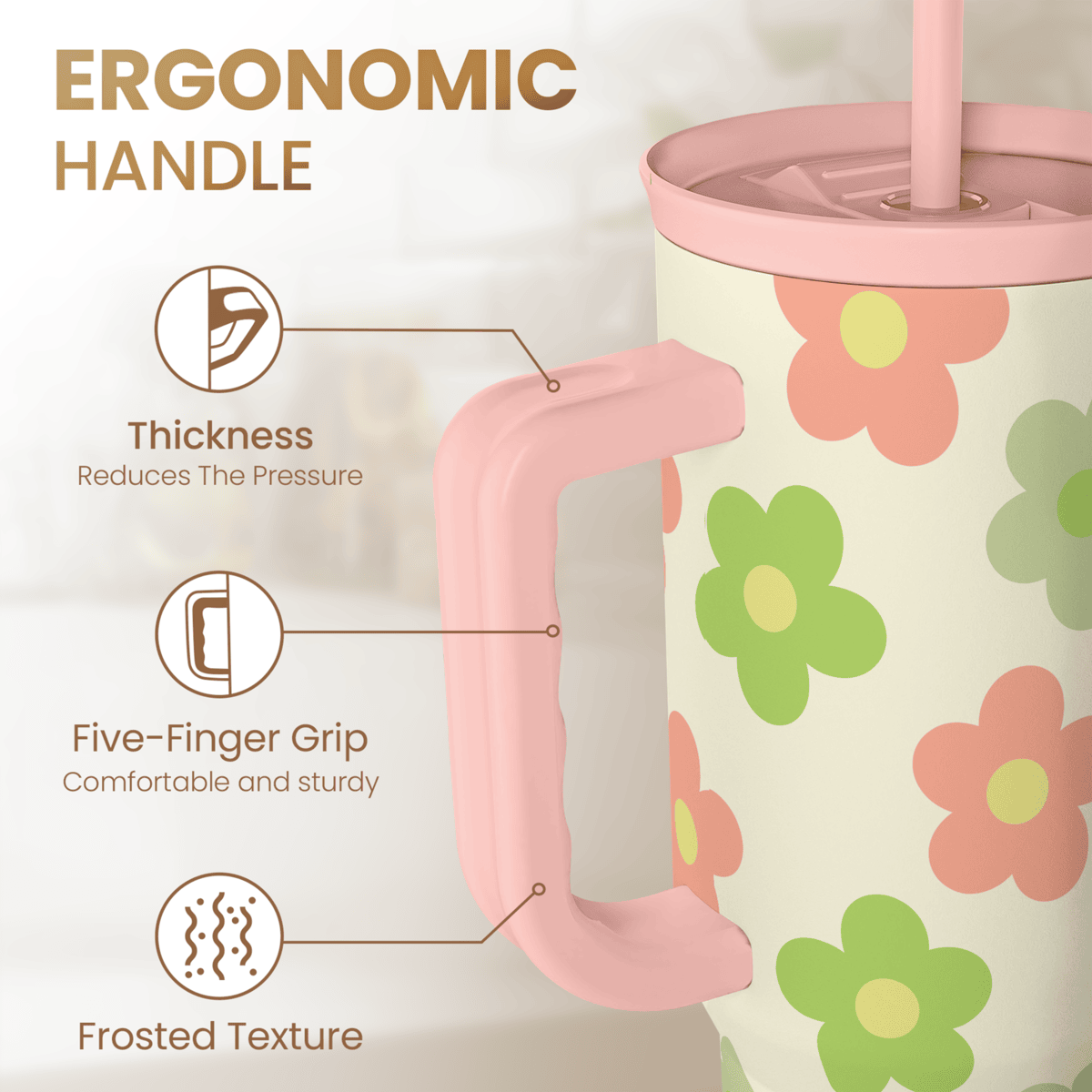 Beige Daisy Slidemate | Slider Tumbler with Handle 40oz