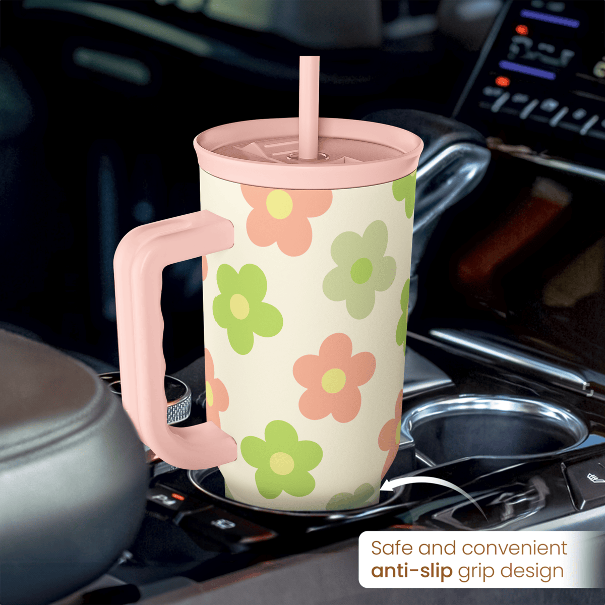 Beige Daisy Slidemate | Slider Tumbler with Handle 40oz