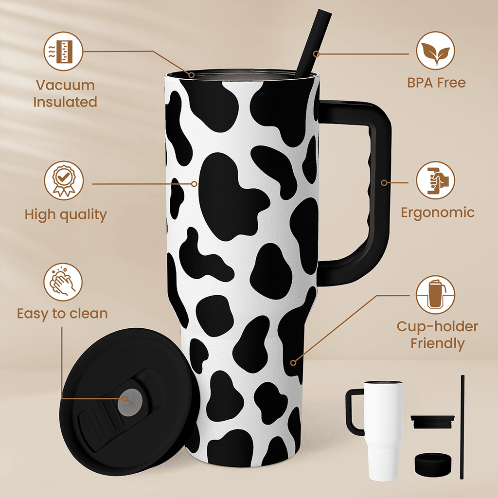 Black Cow Print Slidemate | Slider Tumbler with Handle 40oz