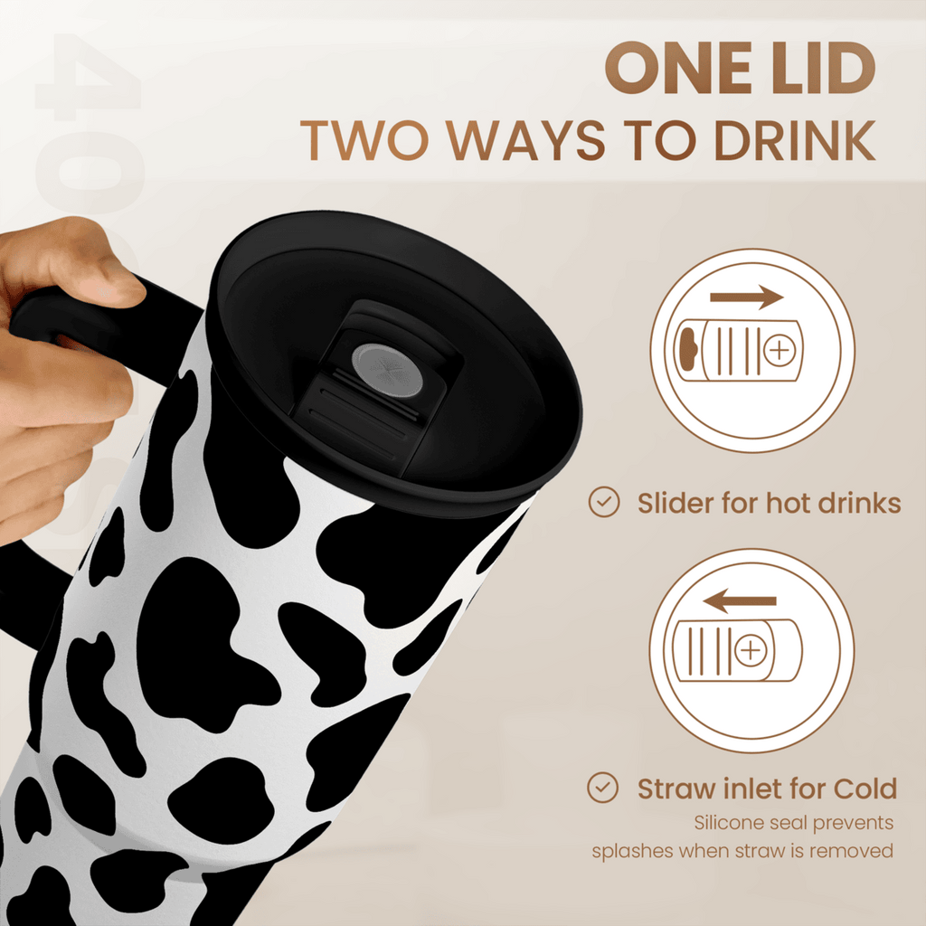Black Cow Print Slidemate | Slider Tumbler with Handle 40oz