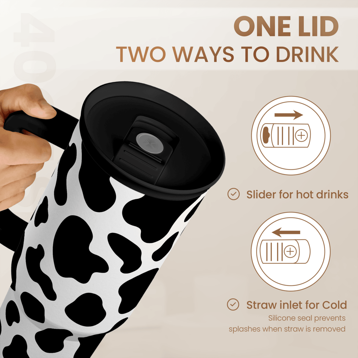 Black Cow Print Slidemate | Slider Tumbler with Handle 40oz