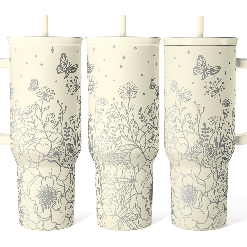 Beige Floral Slidemate | Slider Tumbler with Handle 40oz