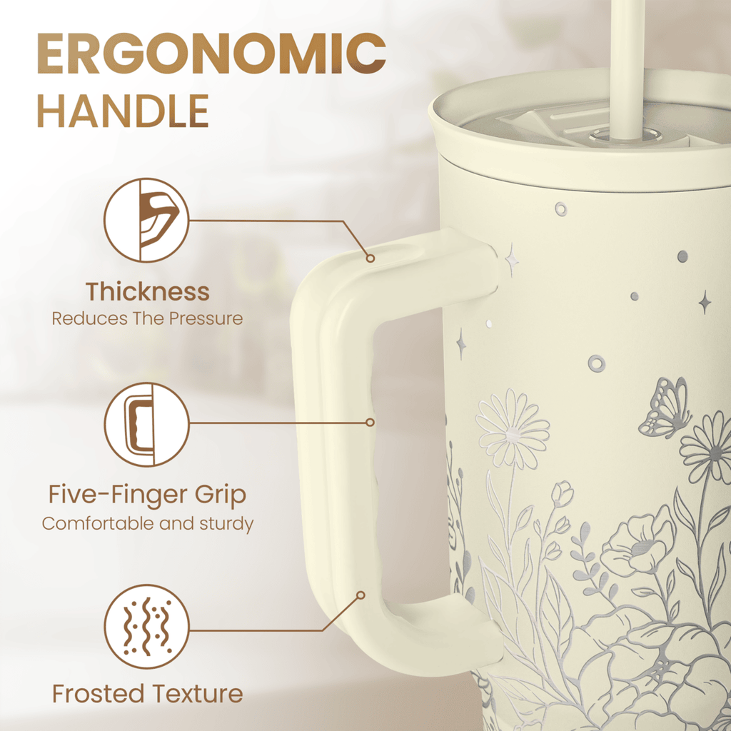 Beige Floral Slidemate | Slider Tumbler with Handle 40oz